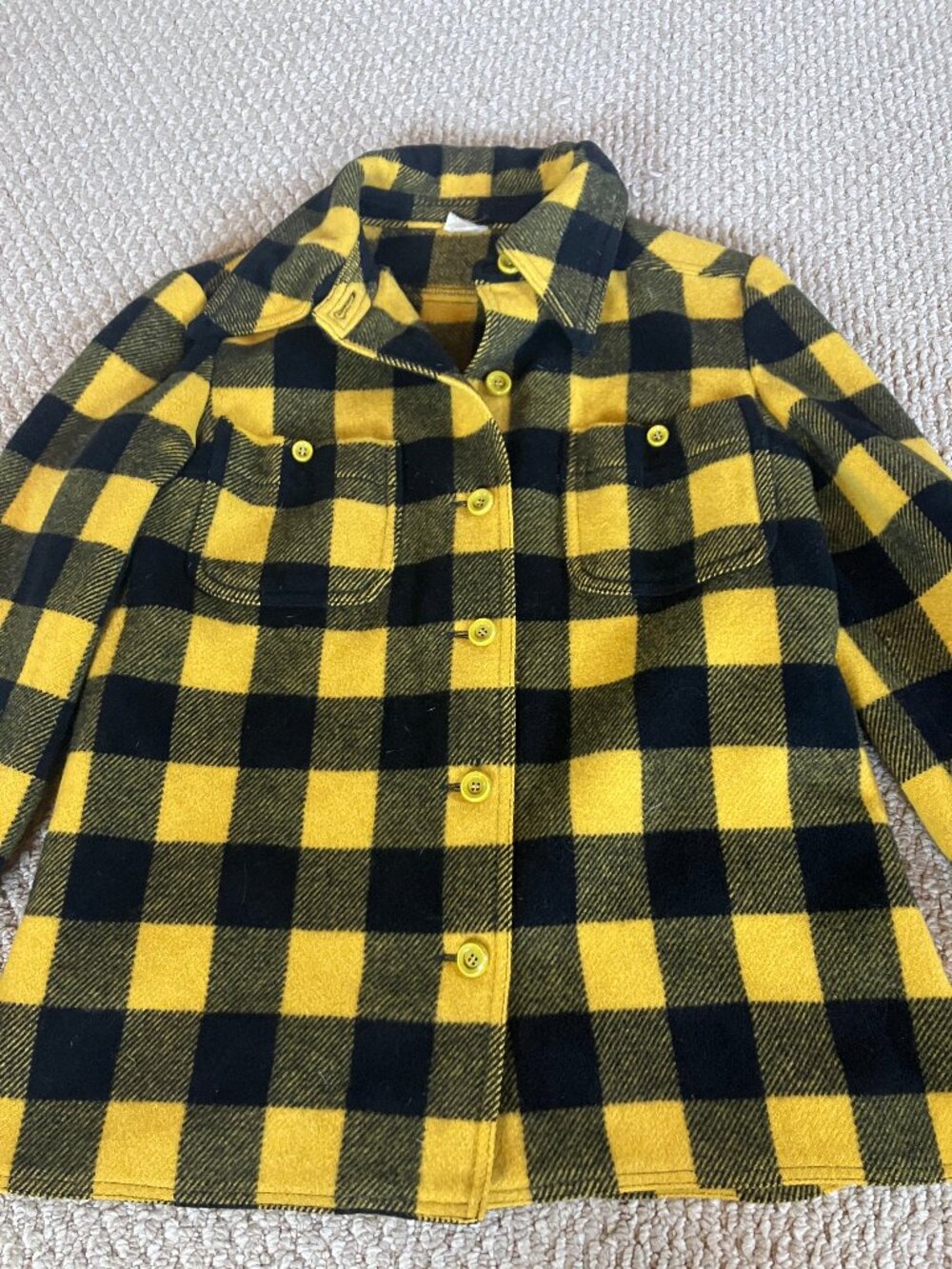 Georges Rech Vintage Black Yellow Flannel Made in France 70s Small
